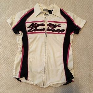 Women’s Harley Davidson Motorcycle Zip Up Garage Shirt Size S Riding Pink Black